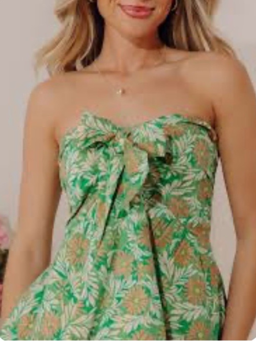 Strapless Green Floral Tie-Front Women’s Top